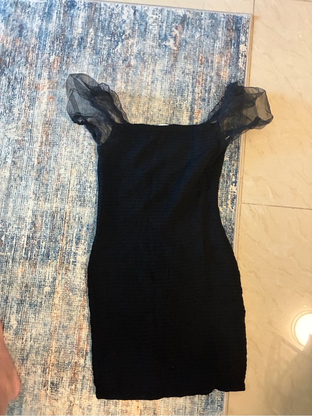 Better Be Black Mini Dress with Sheer Puff Sleeves